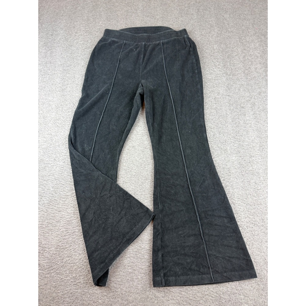 Aerie Corduroy Flare Pants Women's L Black High Waisted Seam Front Regular